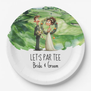 Plato De Papel Golf Vamos al Par con la novia y el novio en el ca