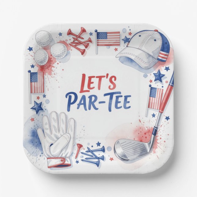 Plato De Papel Golf Vamos al Par con tema americano (Anverso)