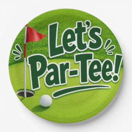 Plato De Papel Golf Vamos Par tee con bandera de golf en verde bl