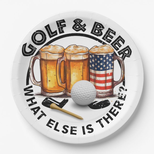 Plato De Papel Golf y cerveza para fiesta golfista (Anverso)