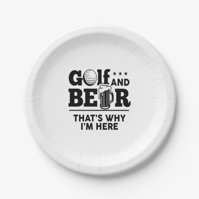Plato De Papel Golf y cerveza por eso estoy aquí (Anverso)