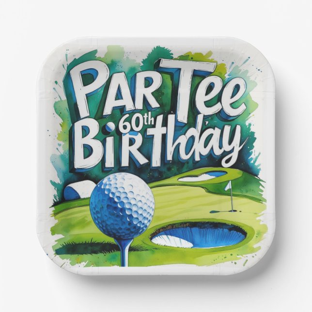 Plato De Papel Golfer 60.º cumpleaños (Anverso)