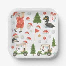 Plato De Papel Golfer Santa Claus Golfing in Minnesota on Green