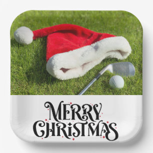 Plato De Papel Golfer Santa Hat en verde para los Navidades