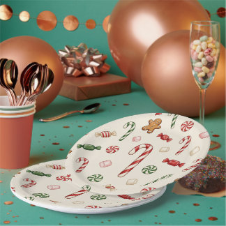 Plato De Papel Golosinas de Navidad y bastones de caramelo, fondo