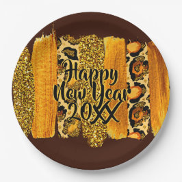 Plato De Papel Golpe de pincel de oro y leopardo Feliz Año Nuevo 