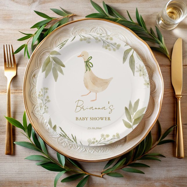 Plato De Papel Goma rimas de vivero ducha de bebé monogramada (Goose nursery rhymes boho baby shower monogrammed paper plates personalized table decor)