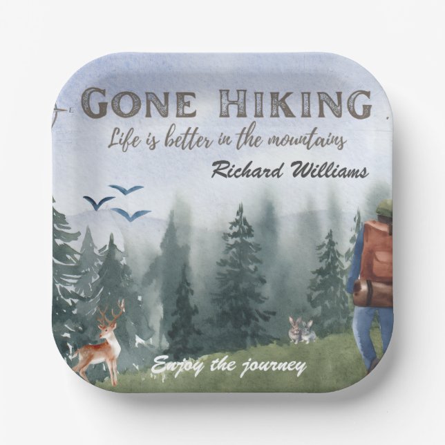 Plato De Papel Gone Hiking Life is Better Mountains Hiker Deer  (Anverso)