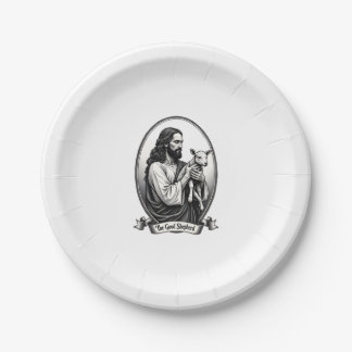 Plato De Papel Good Shepherd Jesus Vintage Engraving Faith Shirt 