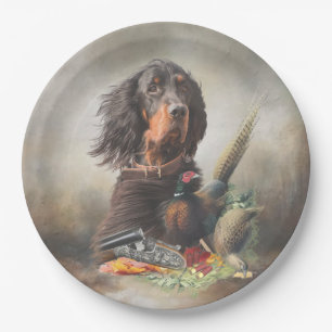 Plato De Papel Gordon setter con faisanes, Arte