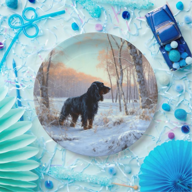 Plato De Papel Gordon Setter Let It Snow Navidades (Fiesta)