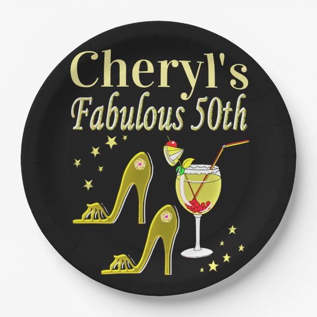 PLATO DE PAPEL GORGEOUS GOLD 50TH BIRTHDAY DISEÑN (Anverso)