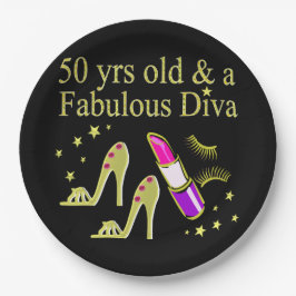 PLATO DE PAPEL GORGEOUS GOLD 50TH BIRTHDAY DIVA DISEÑN