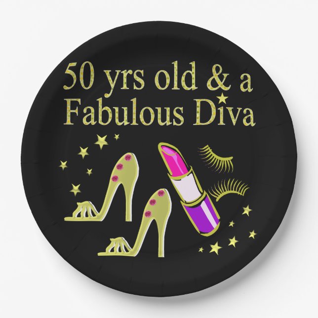 PLATO DE PAPEL GORGEOUS GOLD 50TH BIRTHDAY DIVA DISEÑN (Anverso)