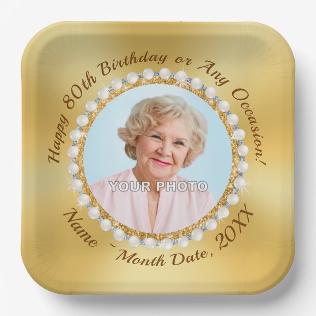 Plato De Papel Gorgoous, FOTO, 80th Birthday Party Plates, (Anverso)