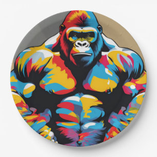 Plato De Papel Gorilla Bodybuilder Lifter Peso Pop Art Personaliz