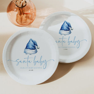 Plato De Papel Gorra azul de Santa Bebé Navidades Holiday Baby Sh
