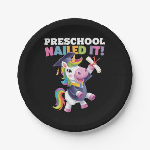 Plato De Papel Gorra de Graduación de Unicornio Prescolar Lo Logr