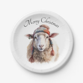 Plato De Papel Gorra de invierno oveja de Navidad texto personali