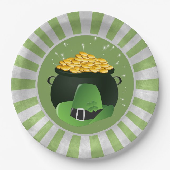 Plato De Papel Gorra de Pot o' Gold Leprechaun (Anverso)