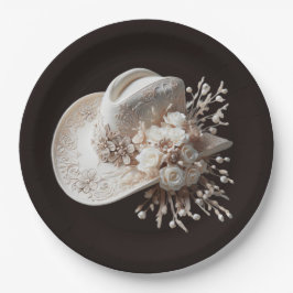 Plato De Papel Gorra de vaca blanca con flores