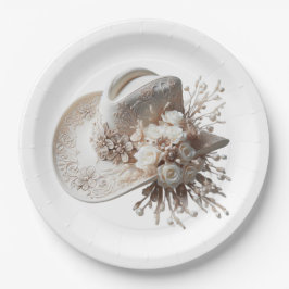 Plato De Papel Gorra de vaca blanca con flores
