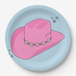 Plato De Papel Gorra De Vaquero Preppy Rosa Y Azul