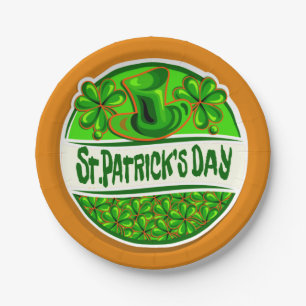 Plato De Papel Gorra del Día de San Patricio Shamrock Green Naran