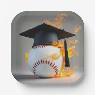 Plato De Papel Gorra negra de graduación en un globo de béisbol e