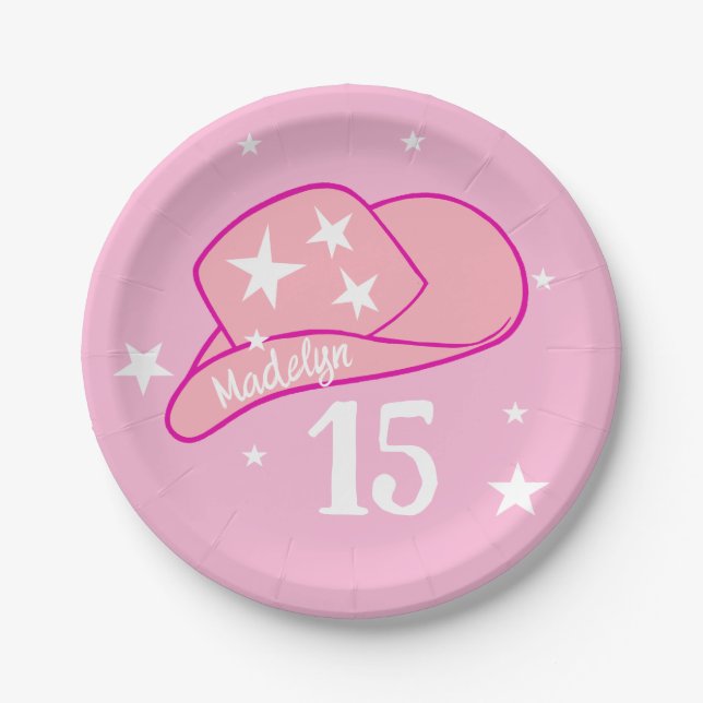 Plato De Papel Gorra occidental moderna de vaca Chica rosa 15 cum (Anverso)