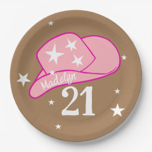 Plato De Papel Gorra occidental moderna de vaca Chica rosa 21 cum