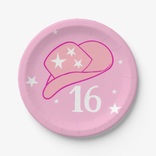 Plato De Papel Gorra occidental moderna de vaca dulce rosa 16 cum