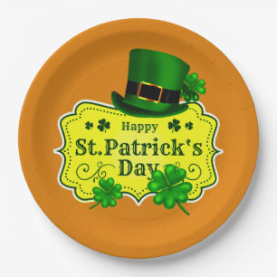 Plato De Papel Gorra verde del Día de San Patricio y rocas de cha