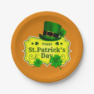 Plato De Papel Gorra verde y Naranja shamrock pequeño