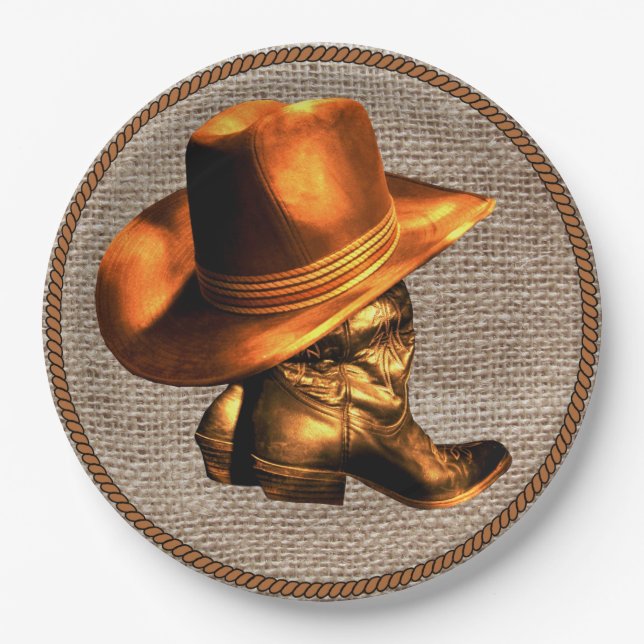 PLATO DE PAPEL GORRA Y BOOTES DE COWBOY (Anverso)