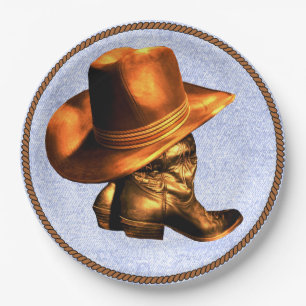 PLATO DE PAPEL GORRA Y BOOTES DE COWBOY