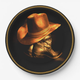 PLATO DE PAPEL GORRA Y BOTES DE COWBOY