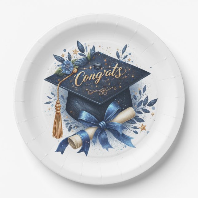 Plato De Papel Gorra y diploma de graduación (Anverso)