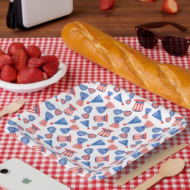 PLATO DE PAPEL GORRAS AZULES ROJOS PATRIOTAS ROJOS VINCULAN VÍNCU (Picnic)