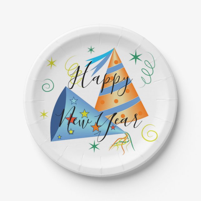 Plato De Papel Gorras fiestas y Confetti (Anverso)