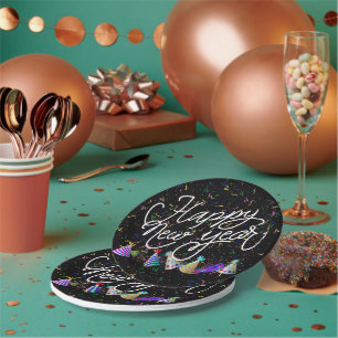 Plato De Papel Gorros de Fiesta y Confeti Año Nuevo