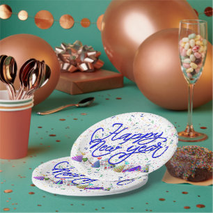 Plato De Papel Gorros de Fiesta y Confeti Año Nuevo