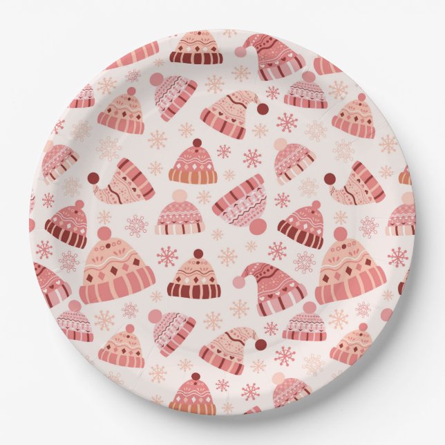 Plato De Papel Gorros y mitones de invierno (Anverso)