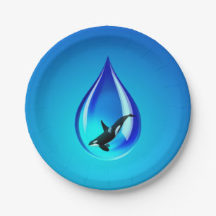 Plato De Papel Gota de agua y orca