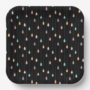 Plato De Papel Gota de lluvia multicolor hipster fondo negro