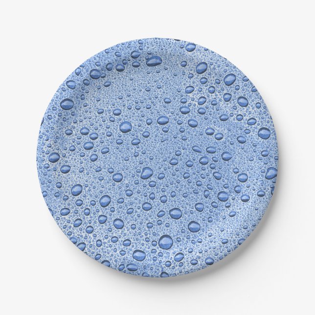 Plato De Papel Gotas de agua azul (Anverso)