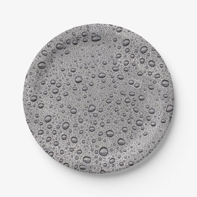 Plato De Papel Gotas de agua gris (Anverso)