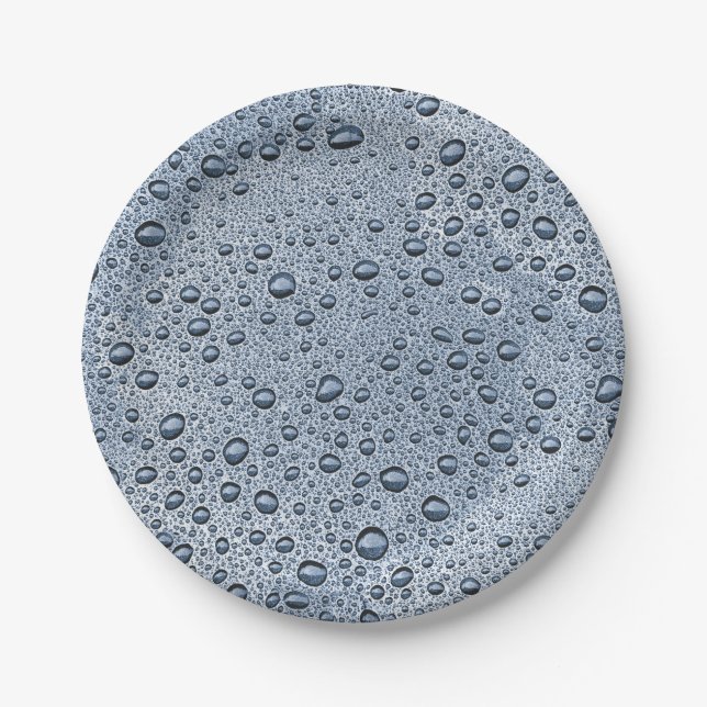 Plato De Papel Gotas de agua gris de cañón (Anverso)