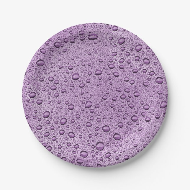 Plato De Papel Gotas de agua morada (Anverso)