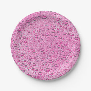Plato De Papel Gotas de agua rosada caliente